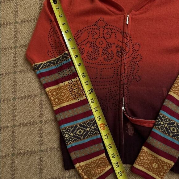 RAW Cashmere deep orange ombre hoodie with crystal and embellished details S - Picture 8 of 16